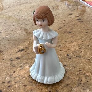 Elegant White and Gold girl 6th Birthday Cake Topper with brown hair